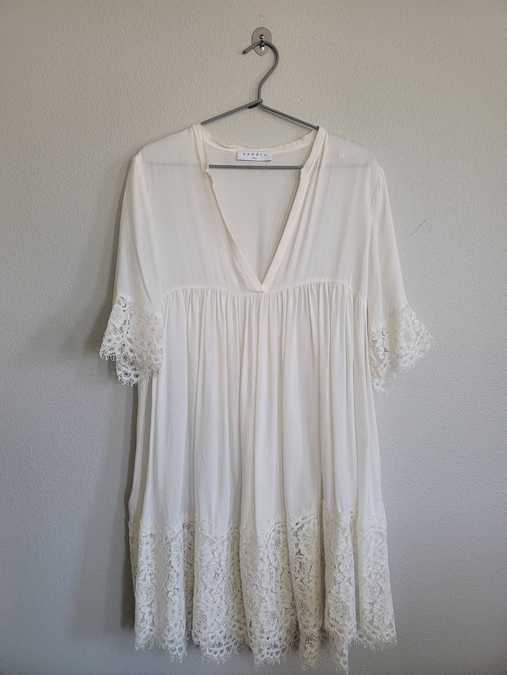 Sandro White Lace-Trim Tunic Dress